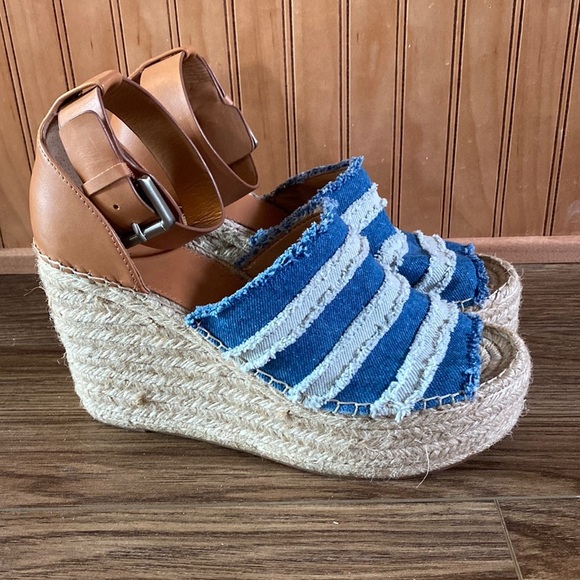 Marc Fisher Denim Adria Jute Womens 9 Open Toe Platform Espadrille Sandal Y2K - Picture 1 of 10